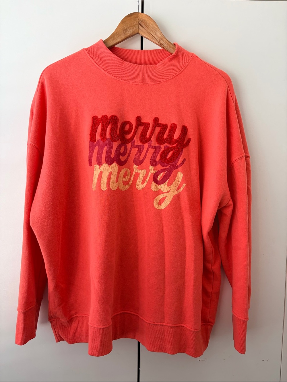 Maurices Coral Crewneck Sweatshirt with Layered 'Merry' Graphic